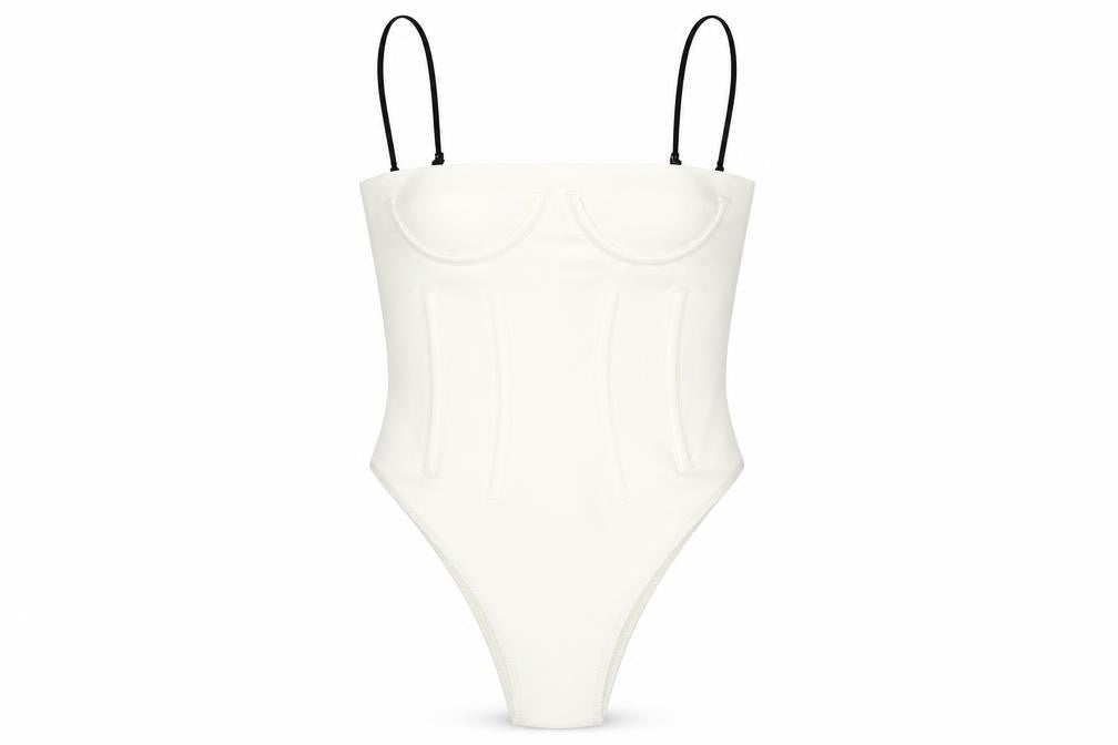 H&,M Womens Ivory Polyamide Bodysuit One-Piece Size 6 Snap