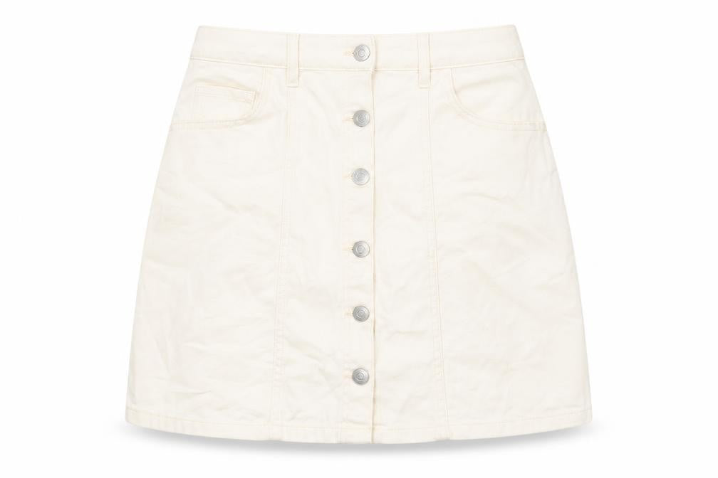 Tulchan Womens Beige Cotton Mini Skirt Size 12 Button