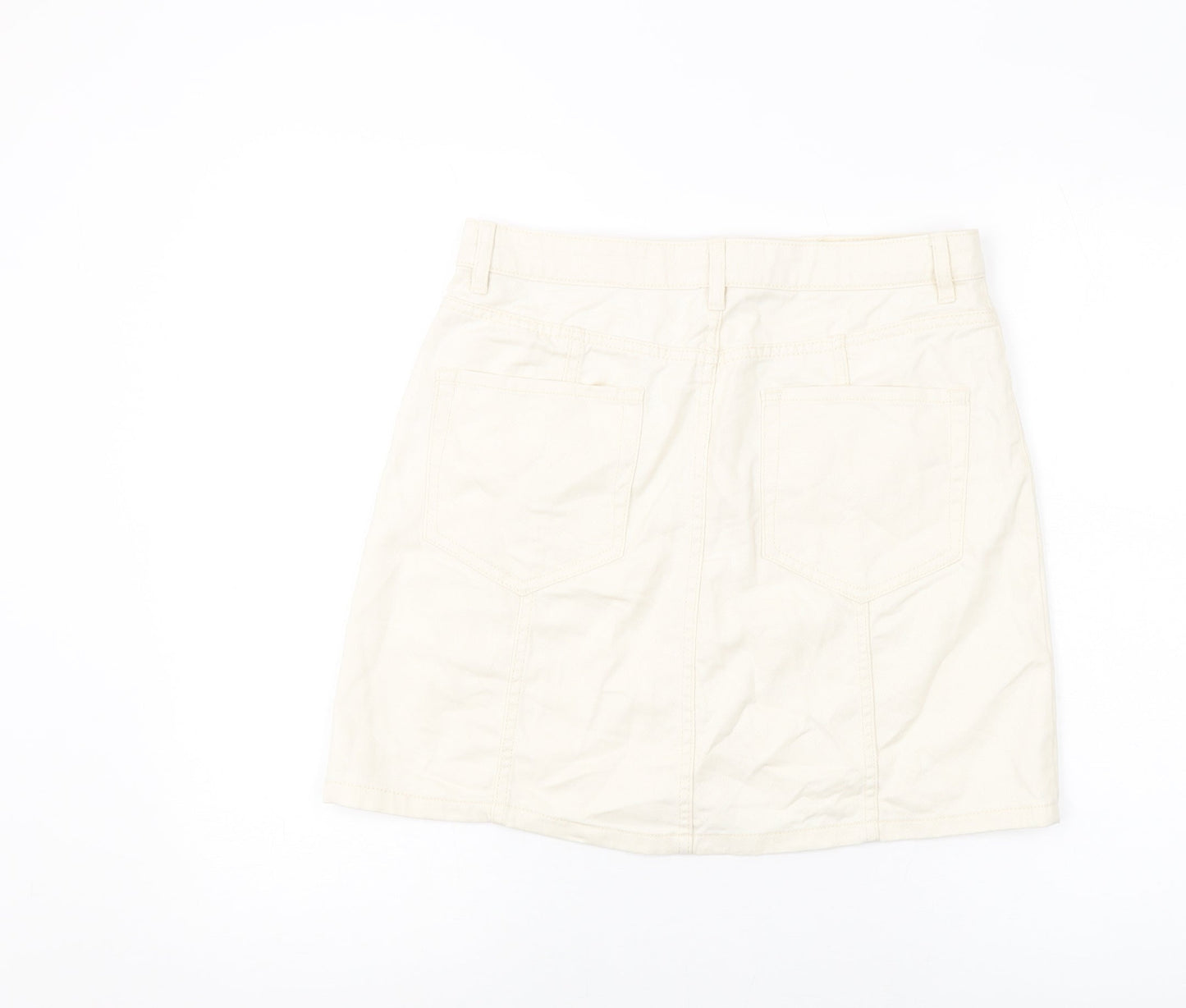 Tulchan Womens Beige Cotton Mini Skirt Size 12 Button