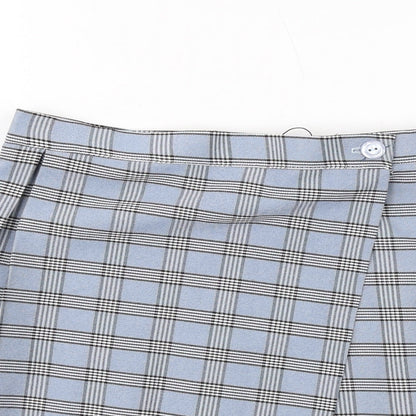 Nasty Gal Womens Blue Plaid Polyester A-Line Skirt Size 12 Button