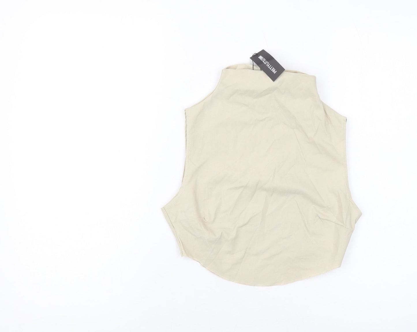 PRETTYLITTLETHING Womens Beige Viscose Cropped Tank Size 8 Mock Neck