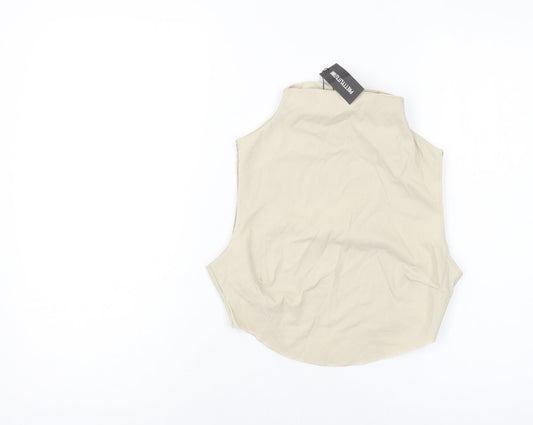 PRETTYLITTLETHING Womens Beige Viscose Cropped Tank Size 8 Mock Neck