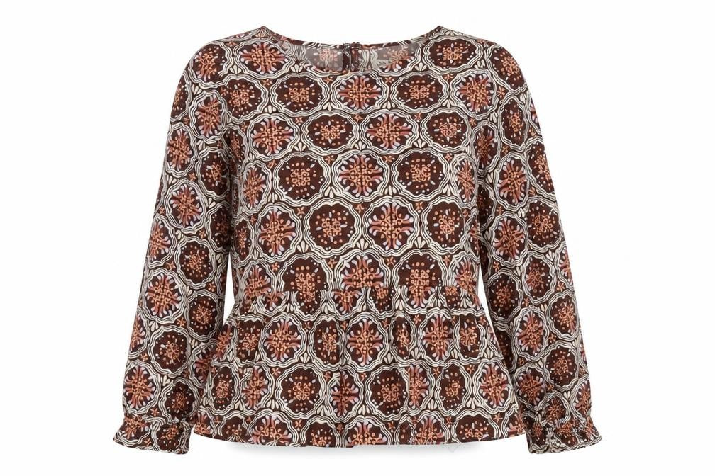 BURGS Womens Multicoloured Geometric Polyester Basic Blouse Size 10 Round Neck