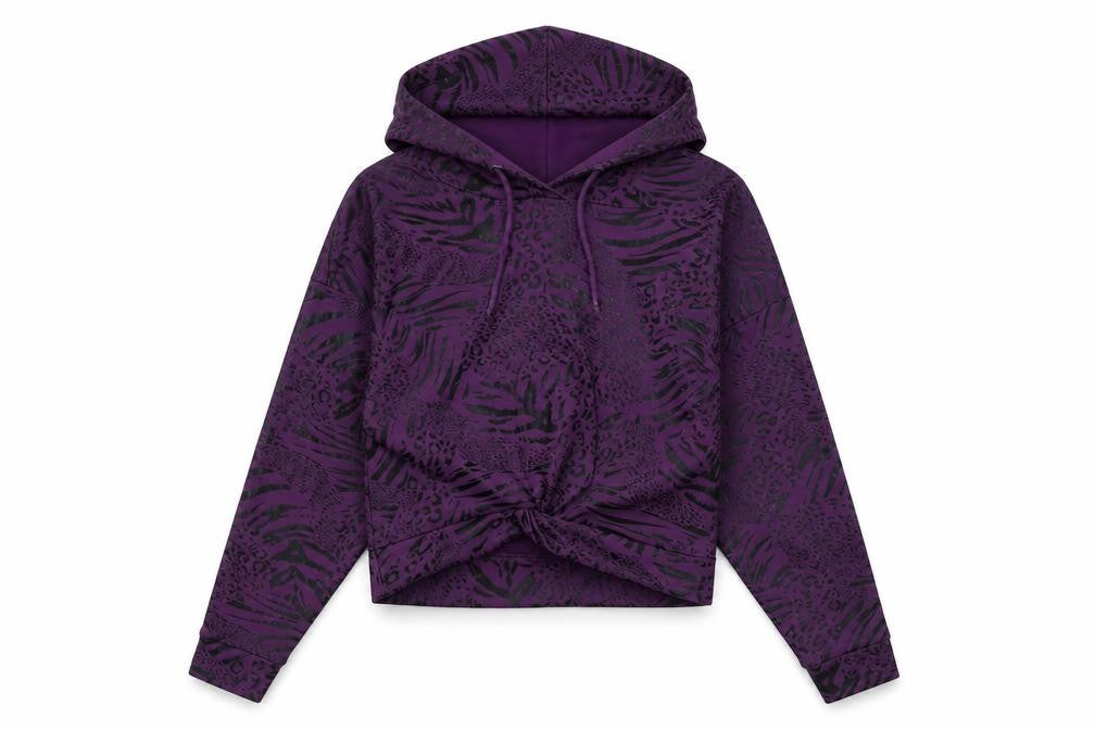 11 Degrees Womens Purple Animal Print Polyester Pullover Hoodie Size 8 Pullover