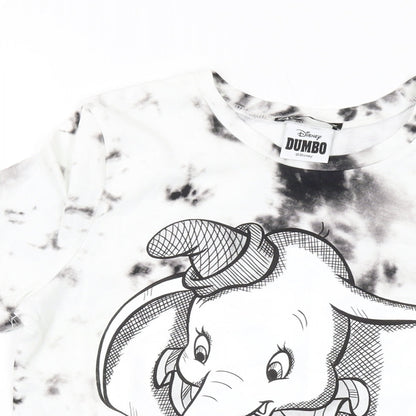 Preloved Zara Womens White Cotton Basic T-Shirt Size S Crew Neck - Dumbo Disney - Detail