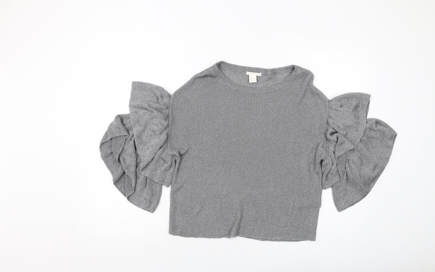 H&,M Womens Silver Round Neck Viscose Pullover Jumper Size S