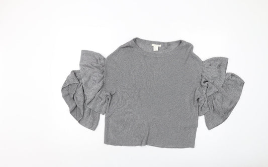 H&,M Womens Silver Round Neck Viscose Pullover Jumper Size S