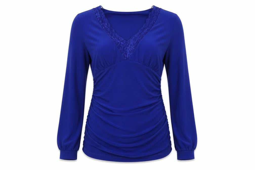 Sosadar Womens Blue Polyester Basic Blouse Size 10 V-Neck
