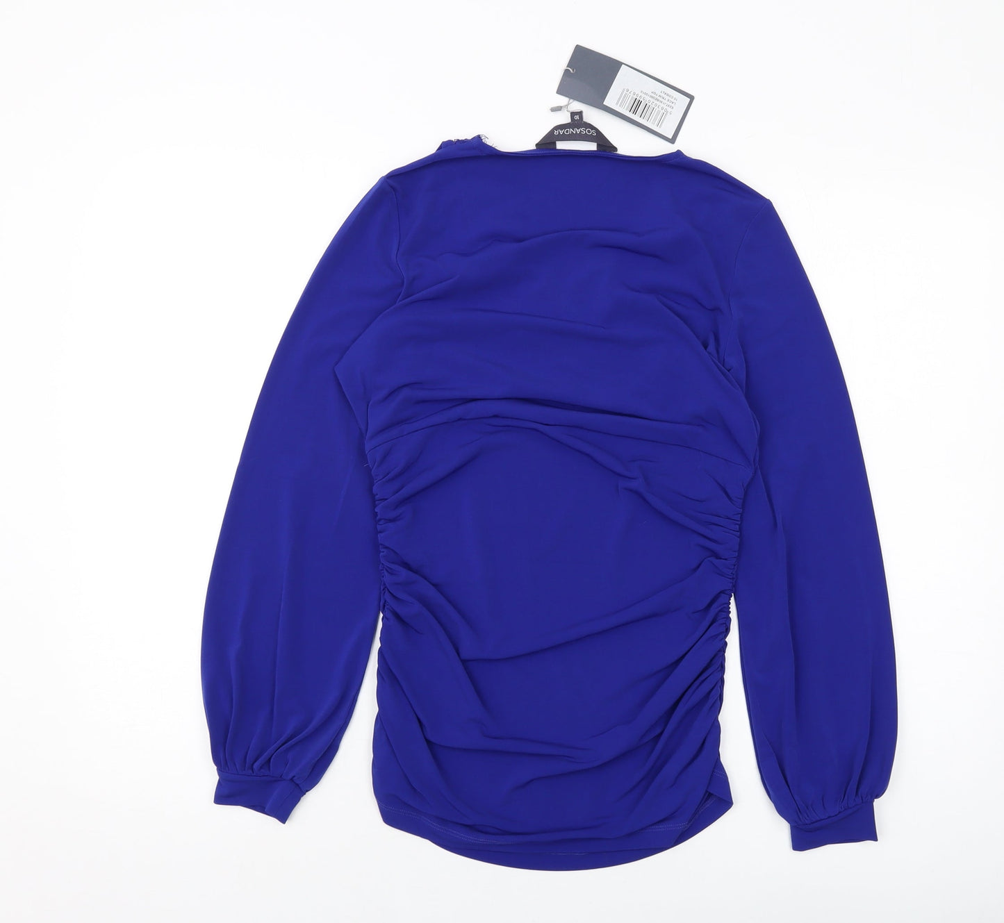 Sosadar Womens Blue Polyester Basic Blouse Size 10 V-Neck