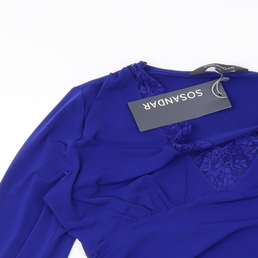 Sosadar Womens Blue Polyester Basic Blouse Size 10 V-Neck
