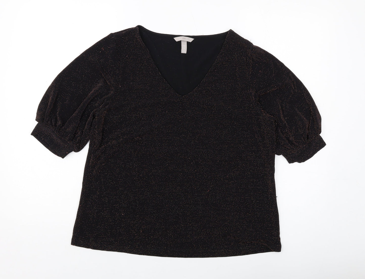 H&M Womens Black Polyamide Basic Blouse Size M V-Neck