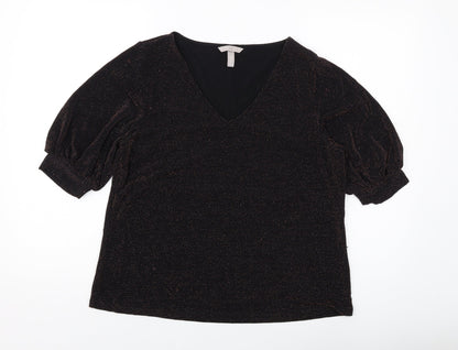 H&M Womens Black Polyamide Basic Blouse Size M V-Neck