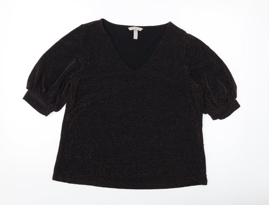 H&M Womens Black Polyamide Basic Blouse Size M V-Neck