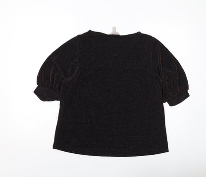 H&M Womens Black Polyamide Basic Blouse Size M V-Neck