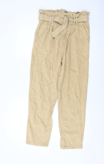 Additional front view of Denim & Co. women’s beige cotton trousers, size UK 12, 27-inch leg regular button