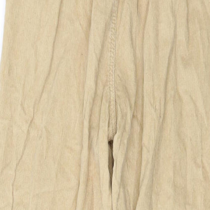 Brand and care label for Denim & Co. women’s beige cotton trousers, size UK 12, 27-inch leg regular button