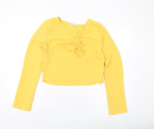 RESERVED Womens Yellow Polyester Basic Blouse Size 10 Round Neck