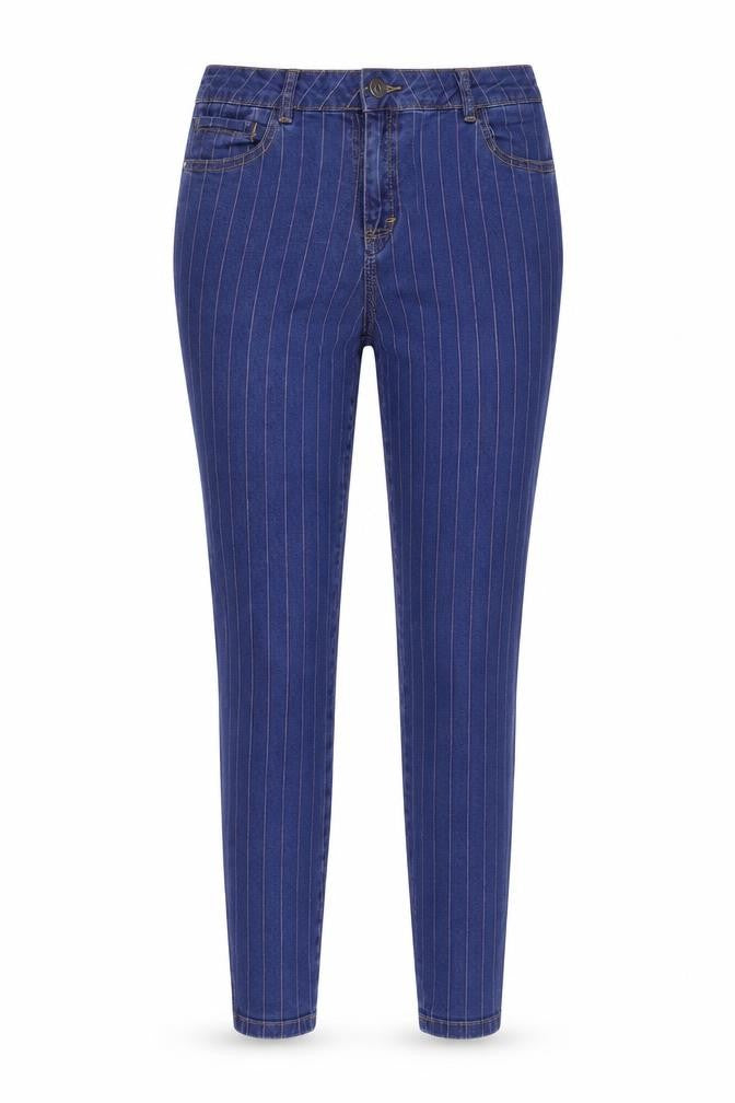 Tulchan Womens Blue Striped Cotton Skinny Jeans Size 12 L27 in Regular Button