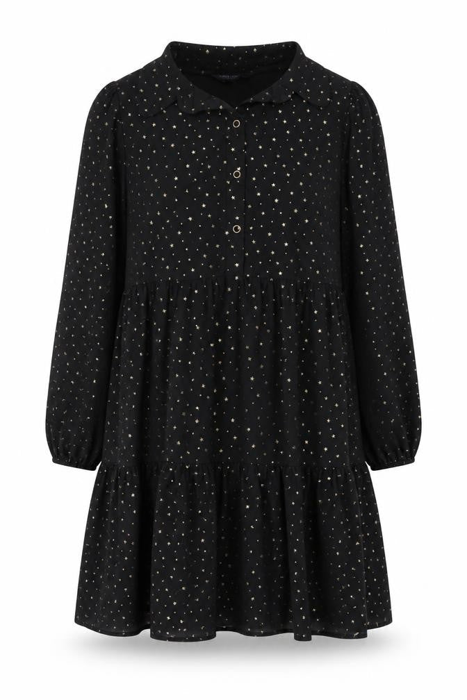 Marks & Spencer Womens Black Geometric Polyester A-Line Size 14 Collared Button