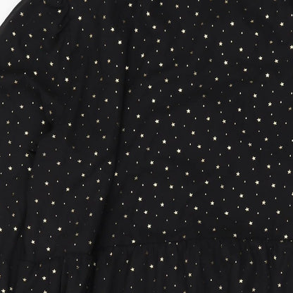 Marks & Spencer Womens Black Geometric Polyester A-Line Size 14 Collared Button