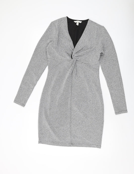 H&KM Womens Silver Polyester Mini Size M V-Neck Pullover