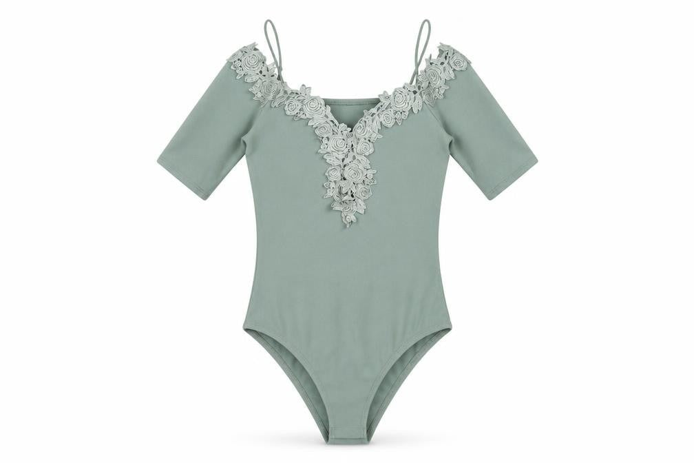Topshop Womens Green Polyester Bodysuit One-Piece Size 6 Snap