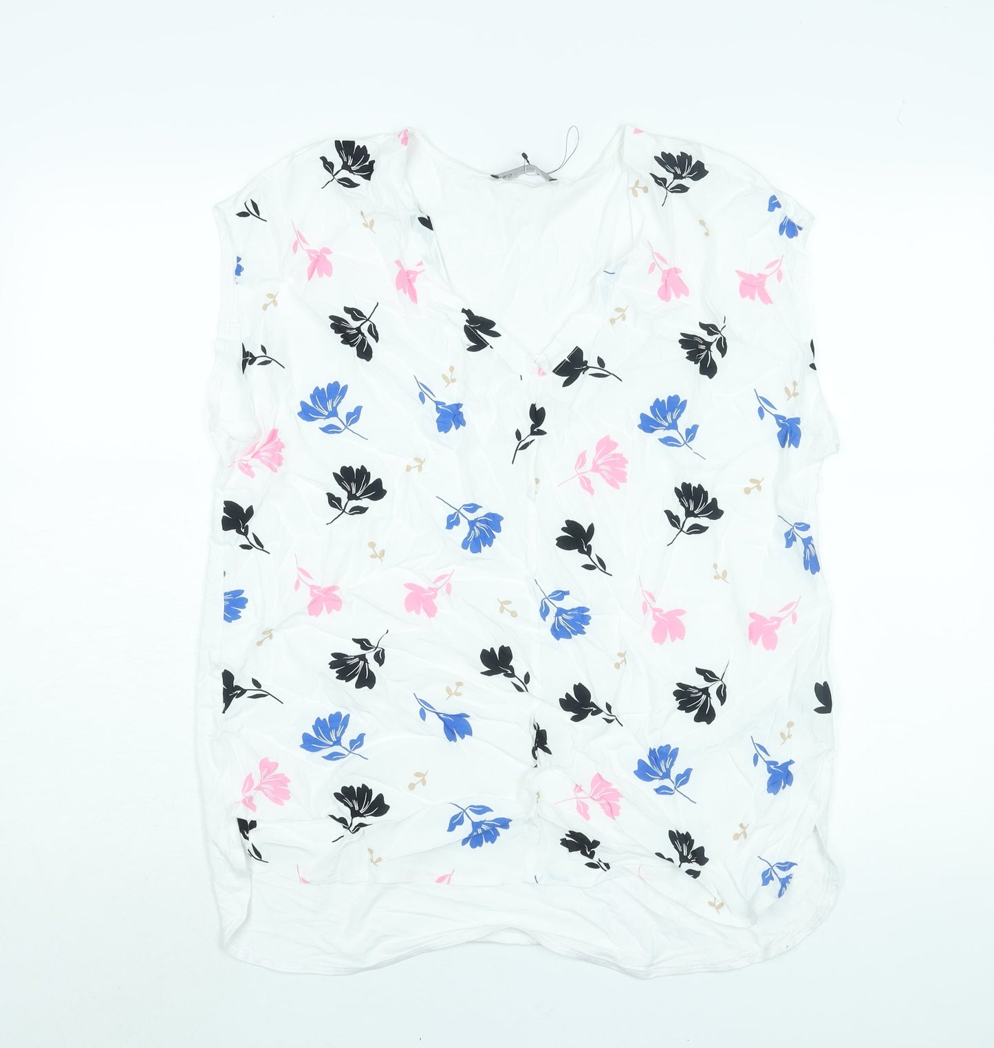 Marks and Spencer Womens White Viscose Basic Blouse Size 14 V-Neck - Floral Print