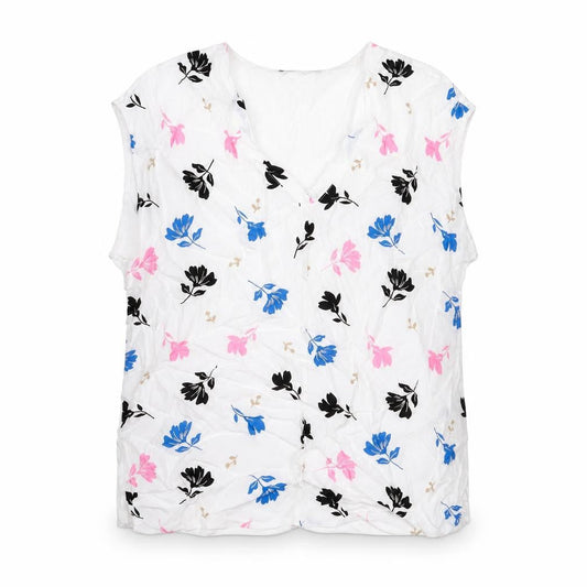 Marks & Spencer Womens White Viscose Basic Blouse Size 14 V-Neck - Floral Print