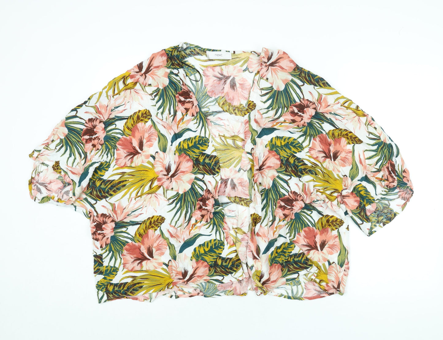 NEXT Womens Multicoloured Floral Viscose Kimono Blouse Size L V-Neck