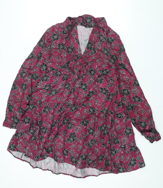 Velvet Heart Womens Purple Floral Cupro Shift Size XL Collared Button - Smocked