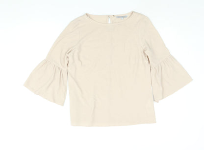 Additional front view of Red Herring women’s beige polyester basic blouse, size UK 10, round neck - bell sleeve