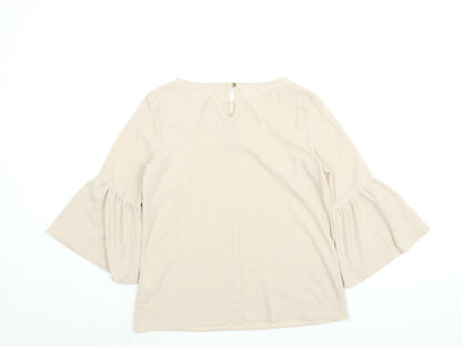 Back view of Red Herring women’s beige polyester basic blouse, size UK 10, round neck - bell sleeve