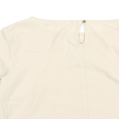 Brand and care label for Red Herring women’s beige polyester basic blouse, size UK 10, round neck - bell sleeve