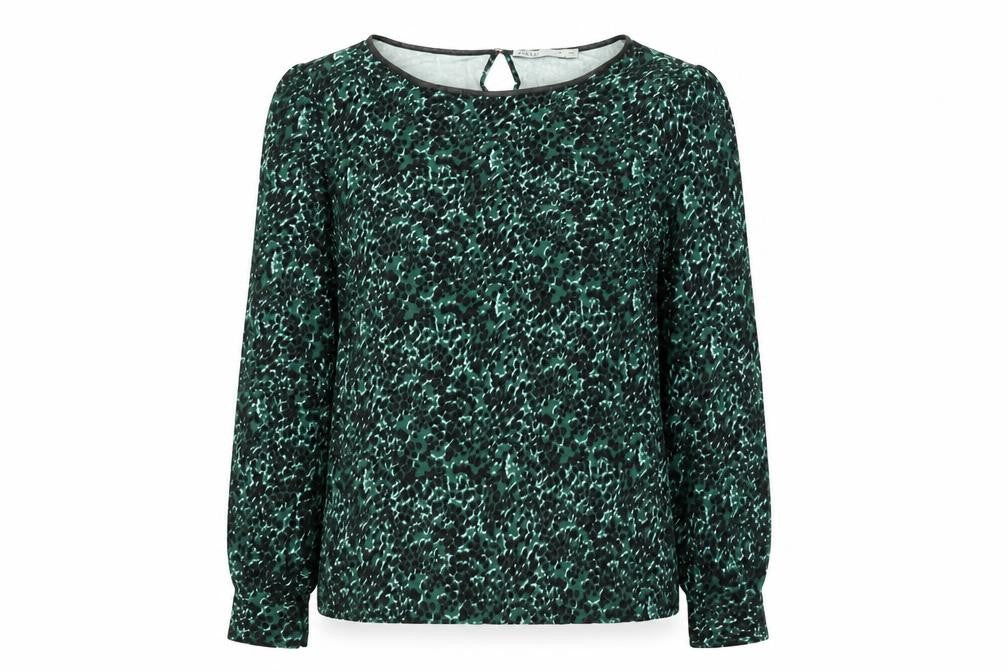 Oasis Womens Green Geometric Viscose Basic Blouse Size XL Boat Neck