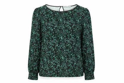 Oasis Womens Green Geometric Viscose Basic Blouse Size XL Boat Neck