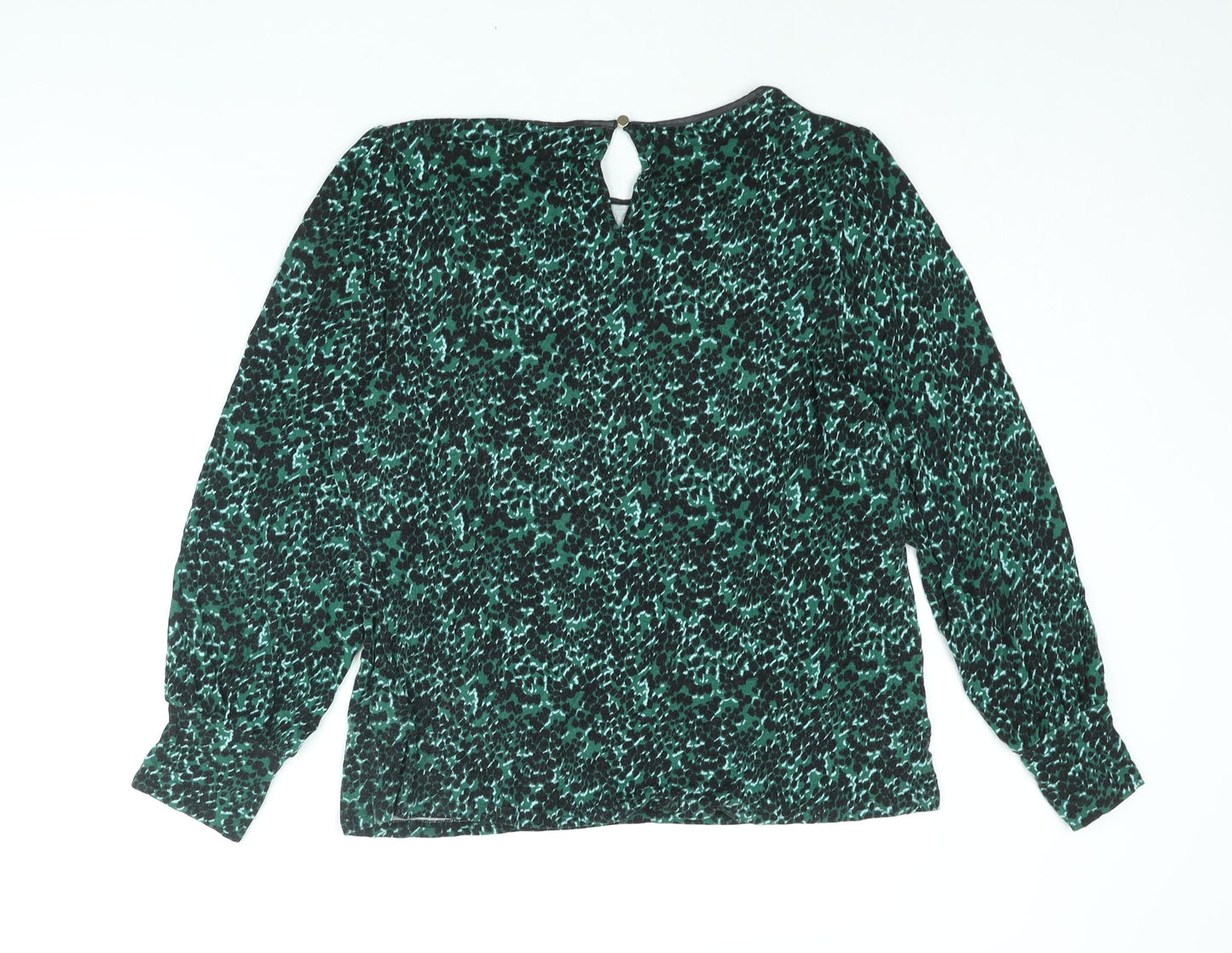 Oasis Womens Green Geometric Viscose Basic Blouse Size XL Boat Neck