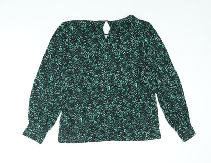 Oasis Womens Green Geometric Viscose Basic Blouse Size XL Boat Neck