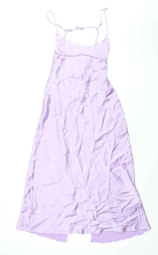 Zara Womens Purple Polyester Slip Dress Size L Scoop Neck Zip