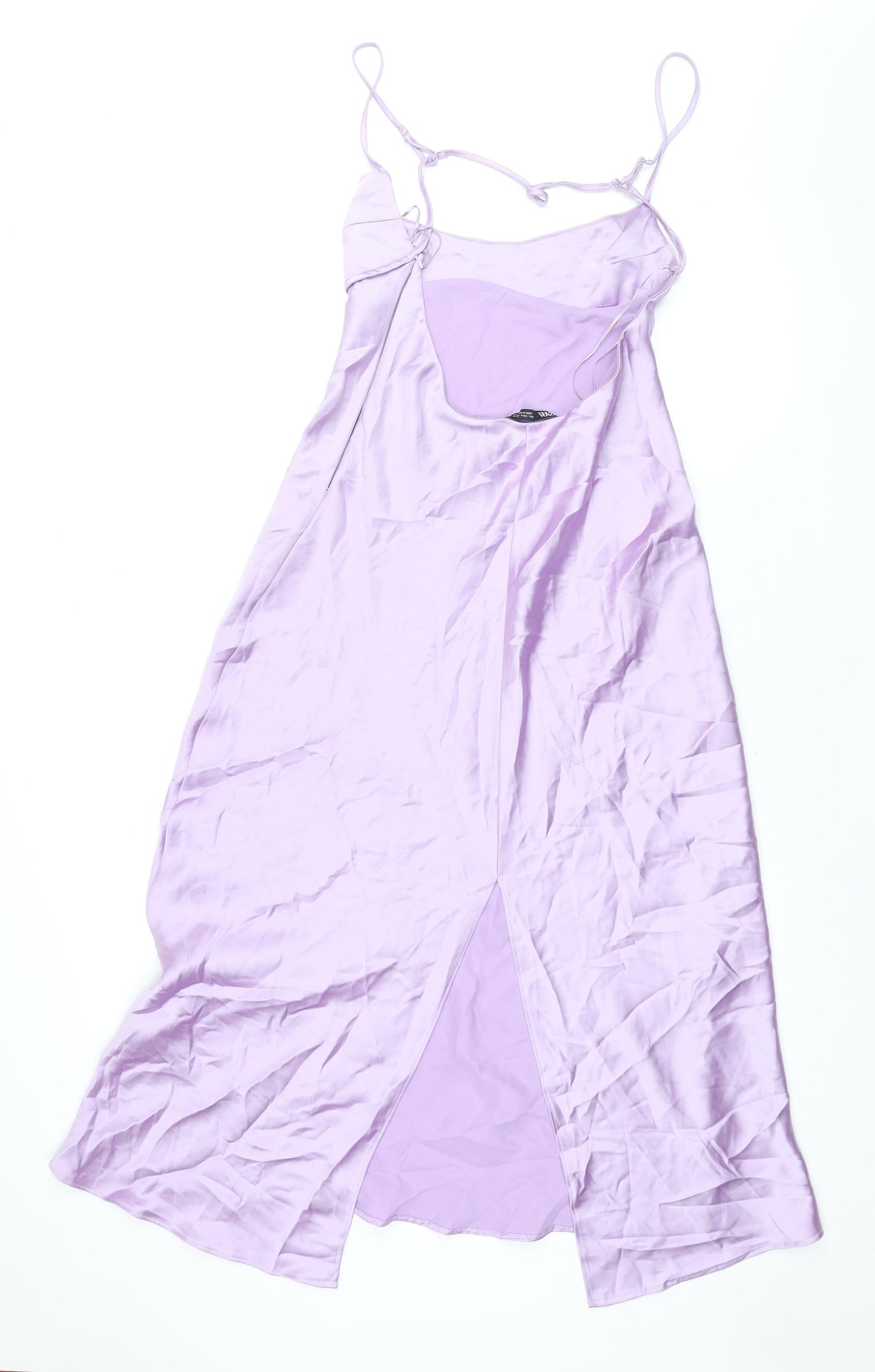Zara Womens Purple Polyester Slip Dress Size L Scoop Neck Zip