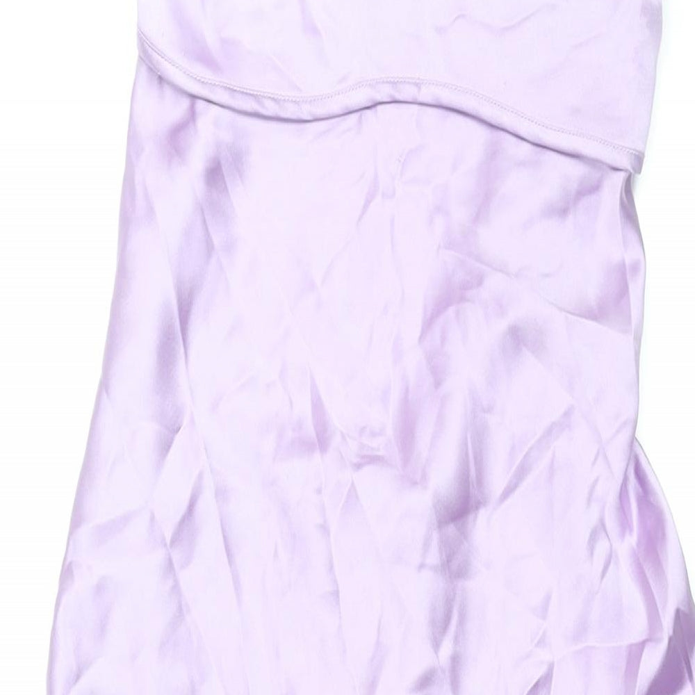 Zara Womens Purple Polyester Slip Dress Size L Scoop Neck Zip