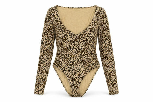 New Look Womens Brown Animal Print Polyester Bodysuit One-Piece Size 14 Snap - Leopard Print