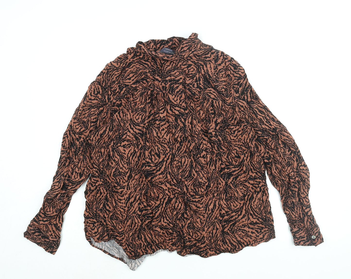 Marks and Spencer Womens Brown Geometric Viscose Basic Button-Up Size 18 Collared