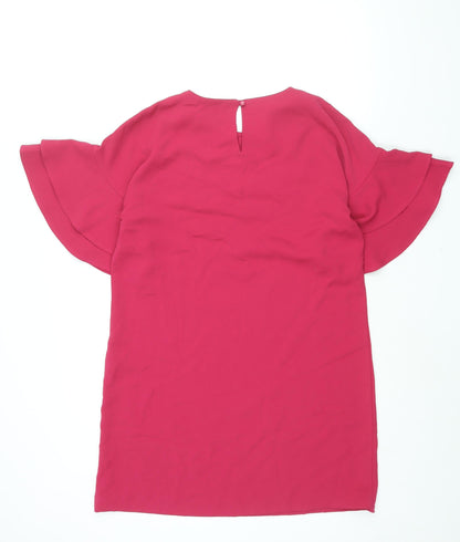 Brand Attic Womens Pink Polyester Shift Size 12 Round Neck Button - Frill