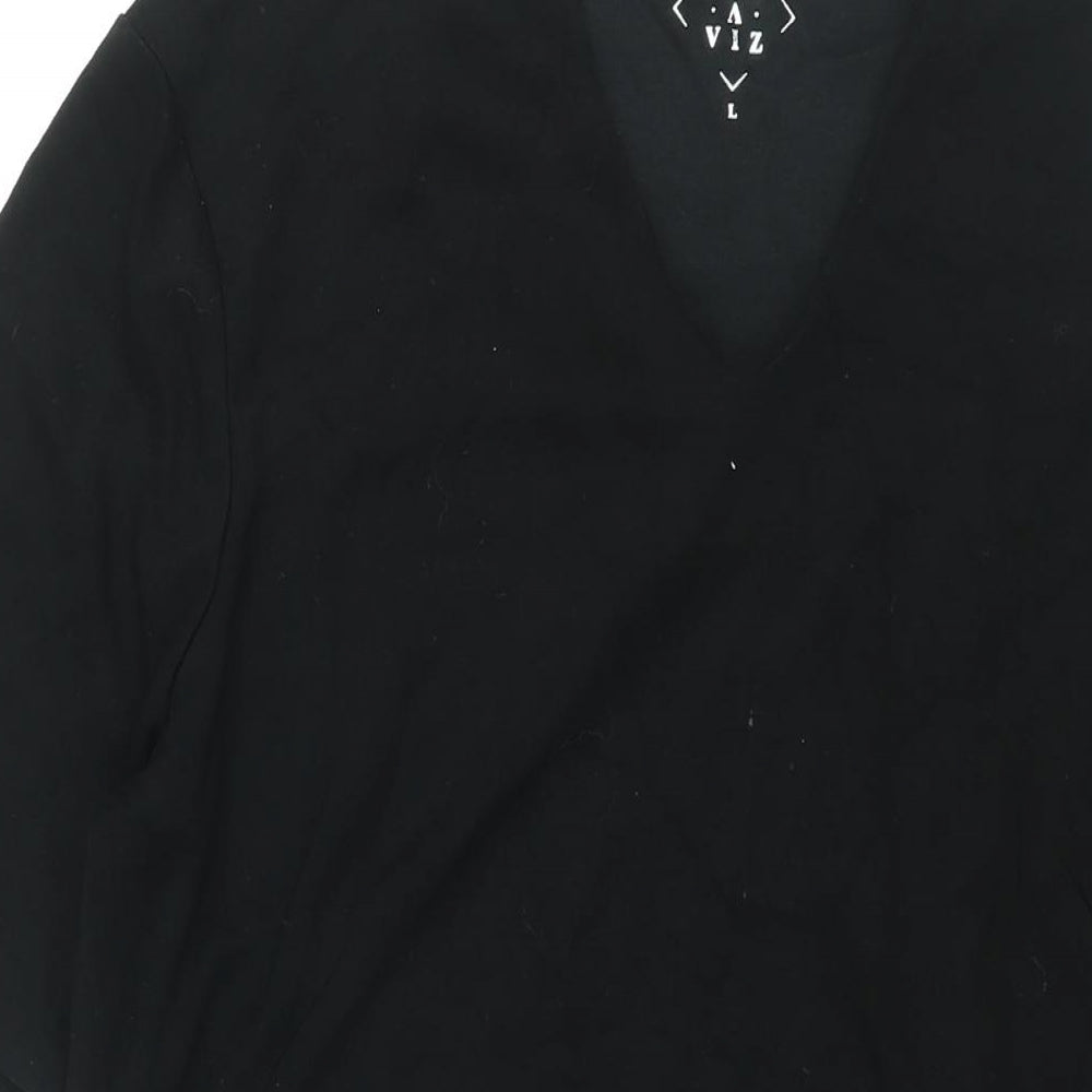 Viz-A-Viz Womens Black Polyester Sheath Size L V-Neck Pullover