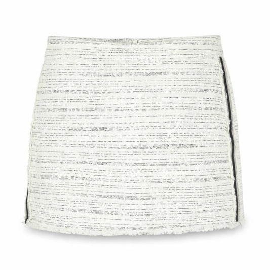 Zara Womens Ivory Geometric Cotton Mini Skirt Size L Zip - Raw Edge