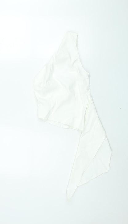 Zara Womens White Polyester Basic Blouse Size S One Shoulder - Asymmetric Hem