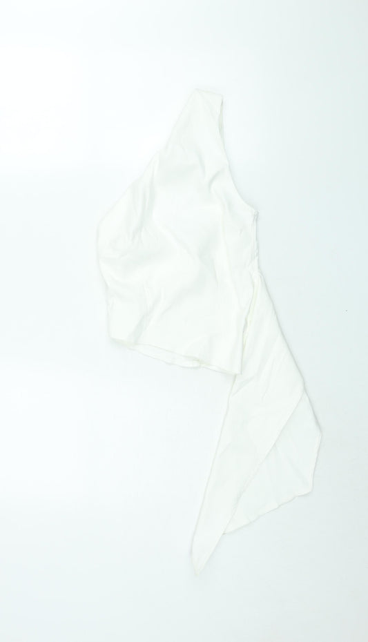 Zara Womens White Polyester Basic Blouse Size S One Shoulder - Asymmetric Hem