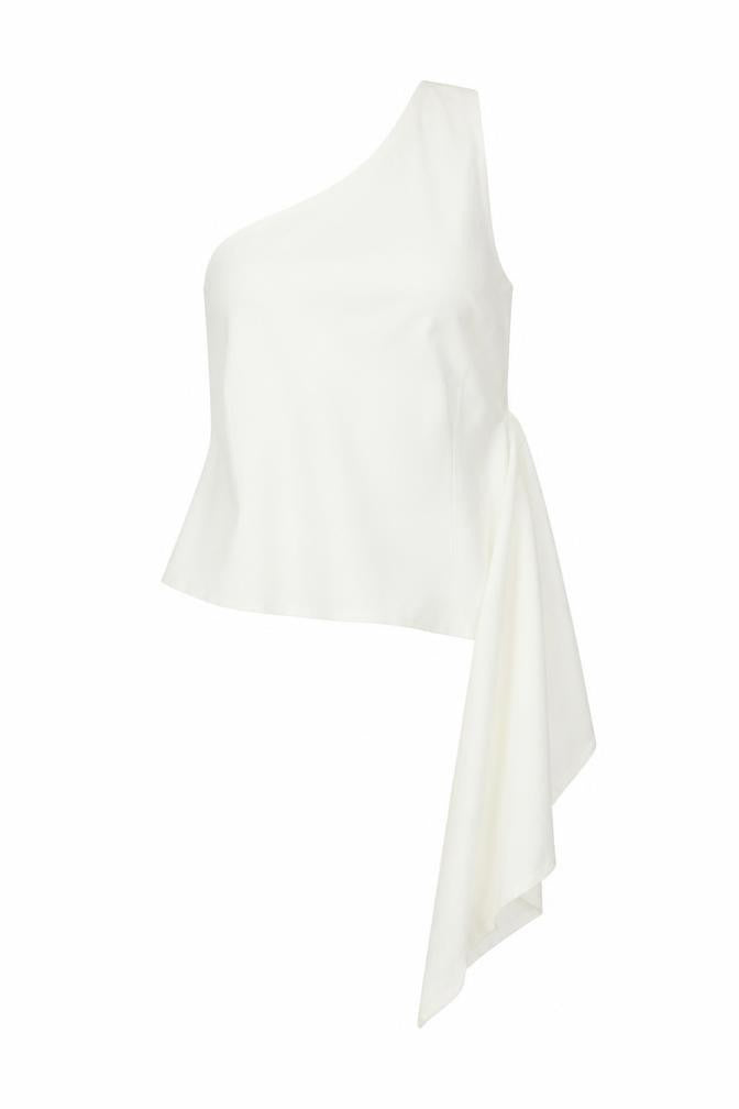 Zara Womens White Polyester Basic Blouse Size S One Shoulder - Asymmetric Hem