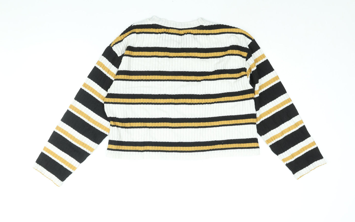 Topshop Womens White Striped Polyester Basic Blouse Size 10 Round Neck
