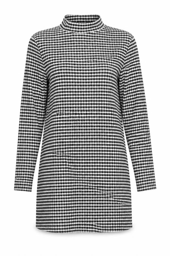Miss Selfridge Womens Black Check Polyester Tunic Blouse Size 6 Mock Neck - Side Slits
